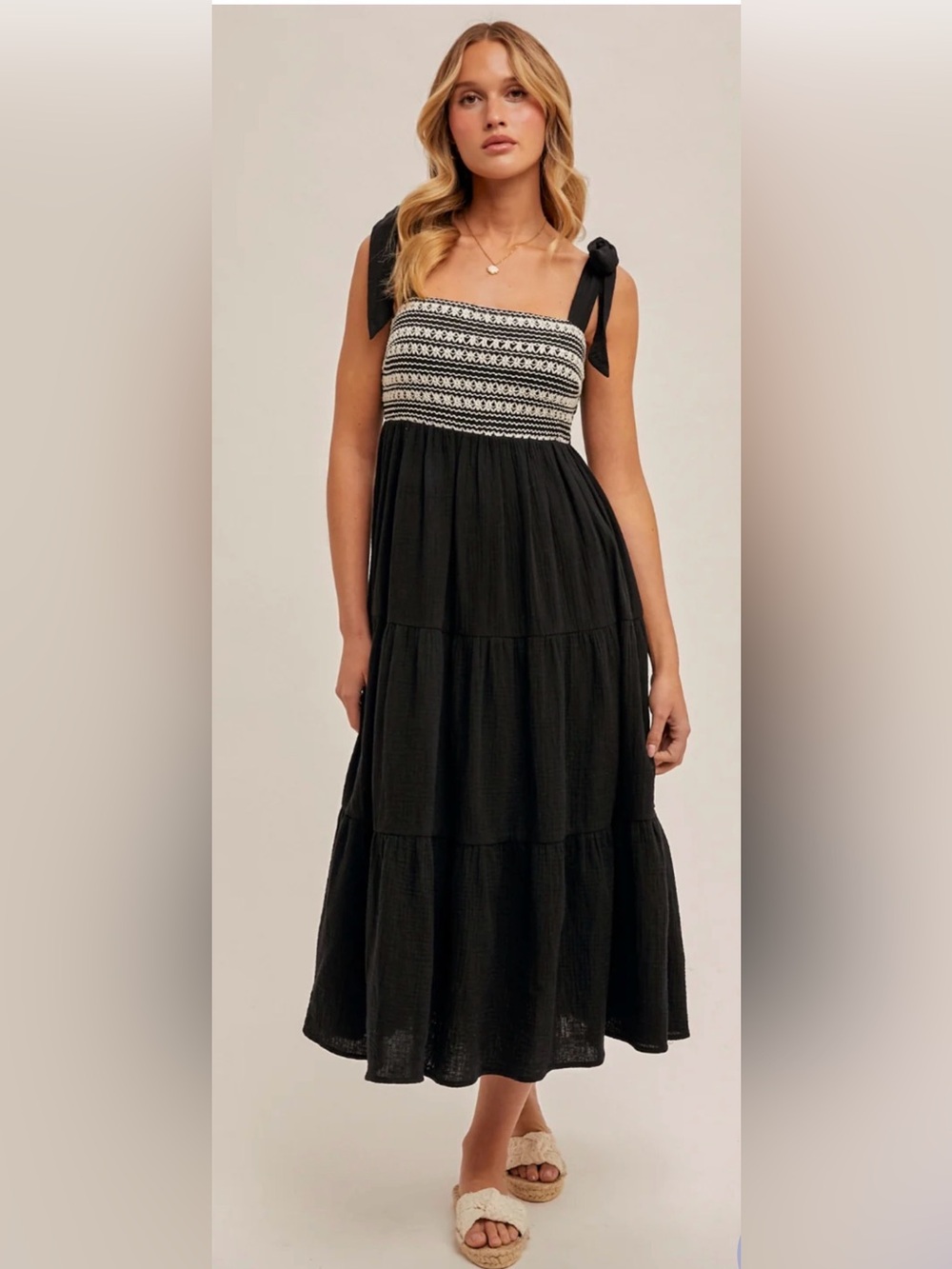 HEM & THREAD LAYLA CROCHET BUST SHOULDER TIE MIDI DRESS SIZE S